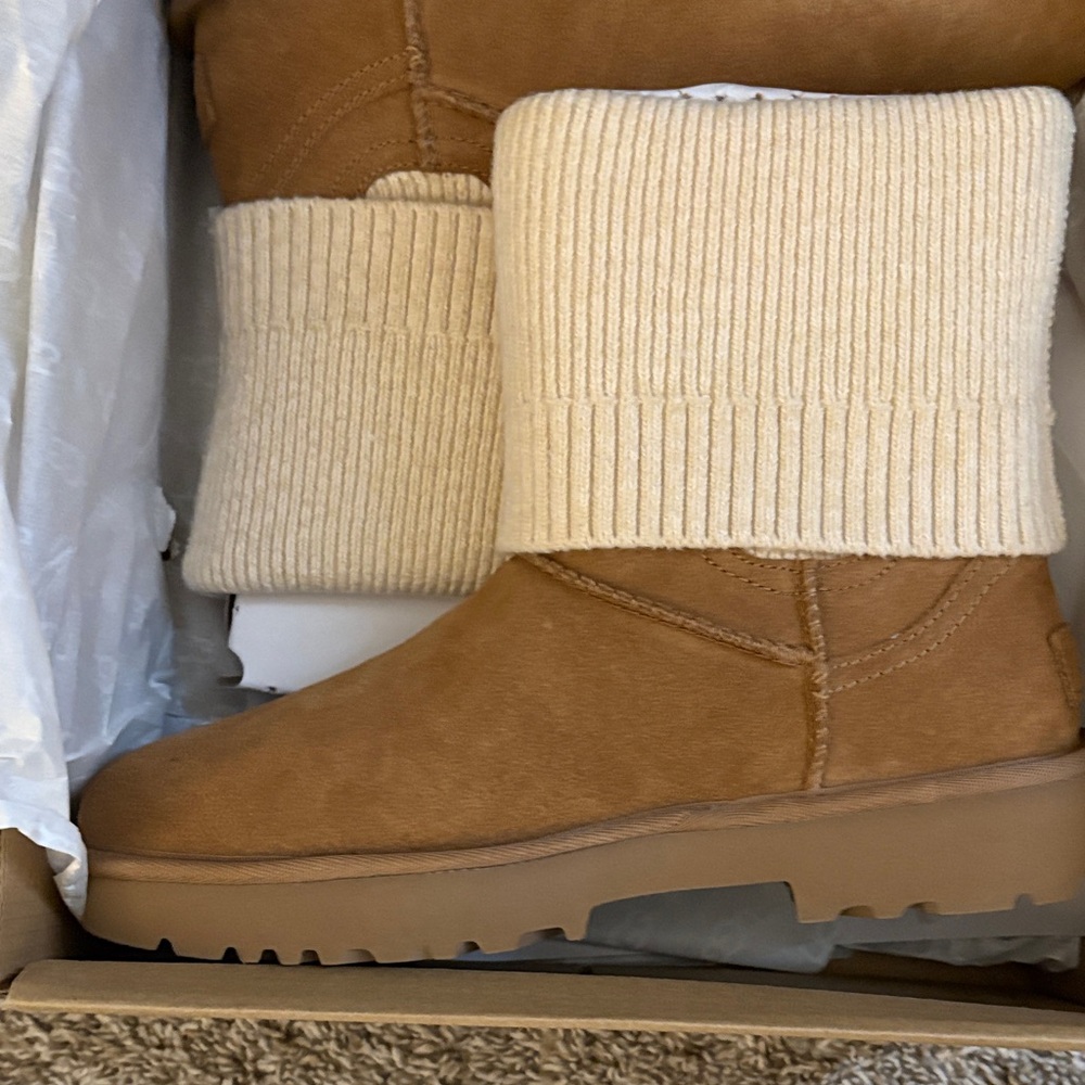 UGG Chestnut and Ivory Knit Cuff Boots